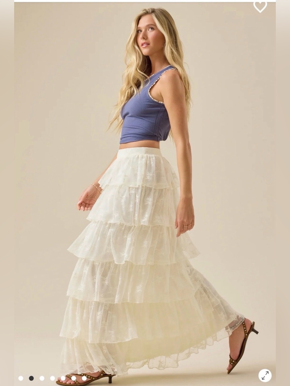 Altar'd State Ivory Tiered Lace Maxi Skirt